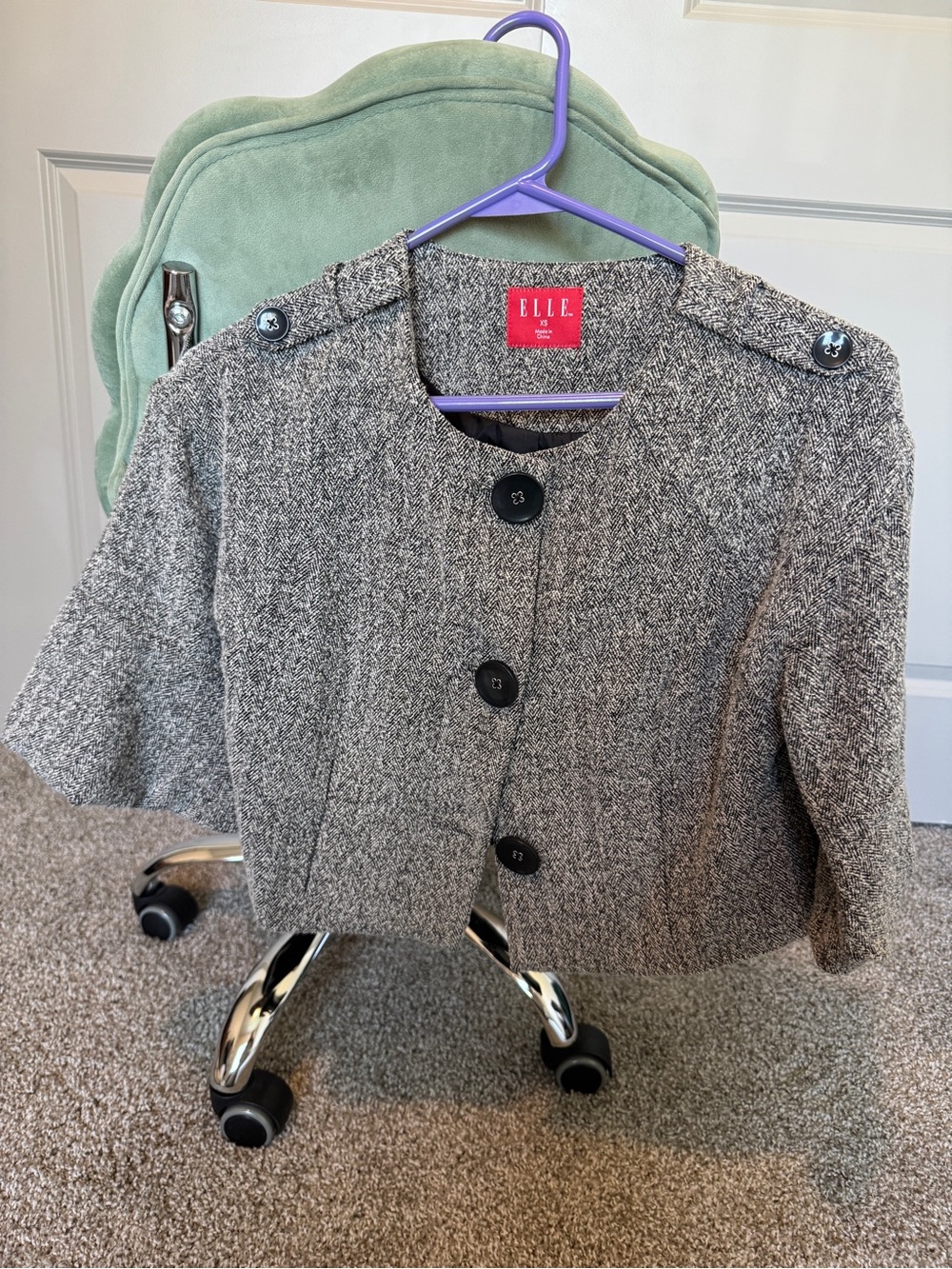ELLE Gray Tweed Cropped Coat Jacket